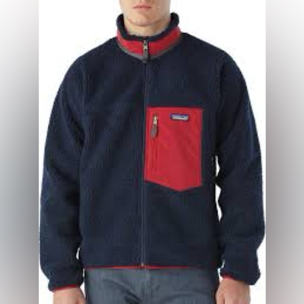 RARE PATAGONIA Men's Classic Retro-X® fleece navy & red zip up Jacket sz large - Picture 1 of 9